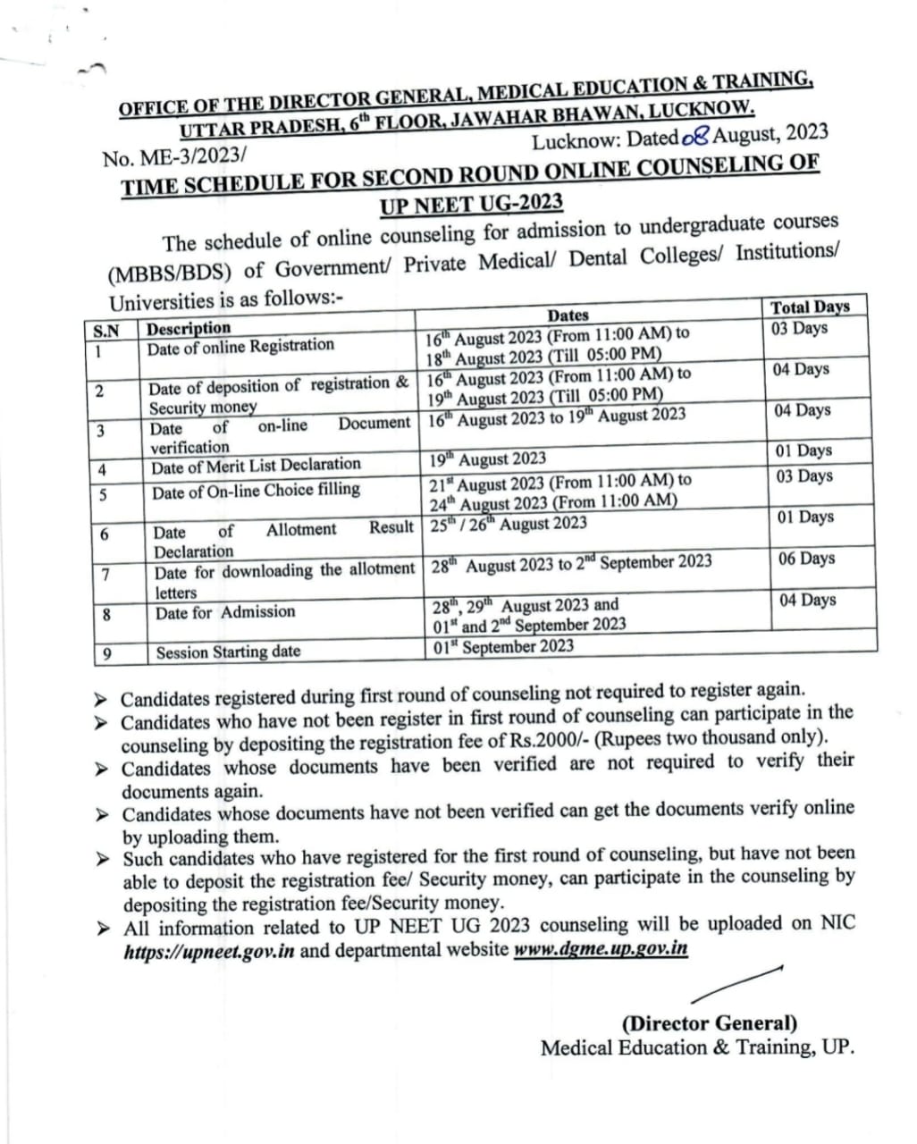 UP NEET PG2023 COUNSELING SCHEDULE